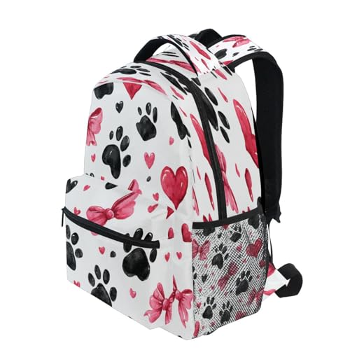 Dussdil Pink Bows Hearts Black Dog Paw Kids Backpack School Backpacks for Boys Girls 16 IN Book Back Pack Bag Casual Travel Daypack with Adjustable Shoulder Strap Zipper3