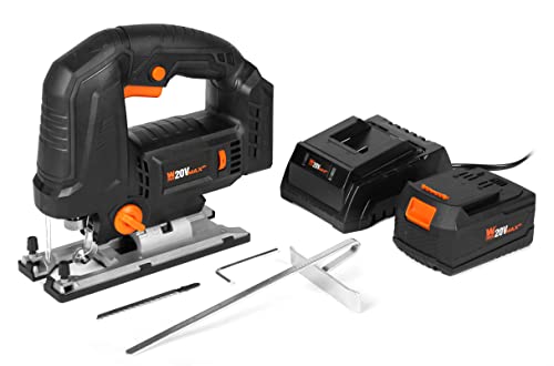 Image of WEN Cordless Jigsaw, Brushless with Auto-Speed, 20V Max 4.0Ah Lithium Ion Battery, and Charger (20670)