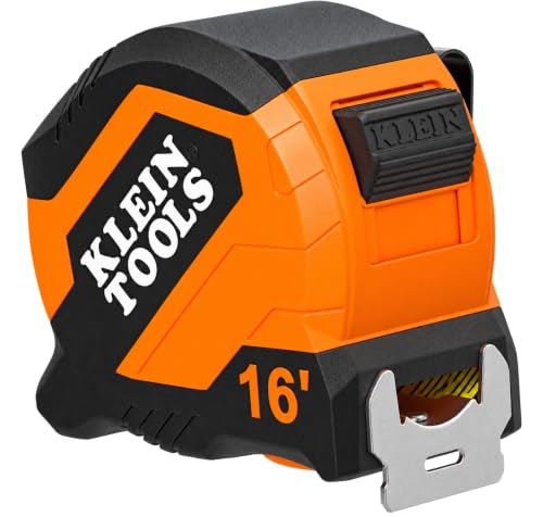 Klein Tools 9516 Tape Measure, 16-Foot Compact Double-Hook Imperial Measuring Tape with Finger Brake, Nylon Blade, Easy to Read Bold Lines