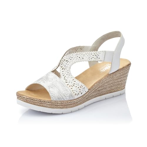 Rieker Damen Keilsandalen 61916, Frauen Sandalen,Keilabsatz,Wedge-Heel,Sommerschuhe,Freizeitschuhe,offene Schuhe,Weiss (80),36 EU / 3.5 UK