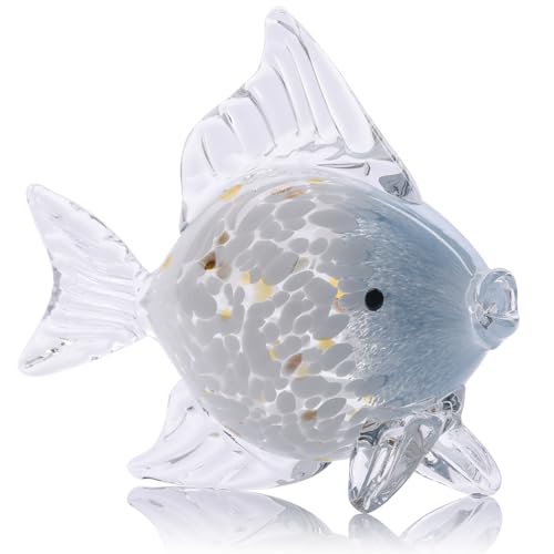 Figuras Grandes de Peces de Vidrio Soplado a Mano, Decoración de Cristal Tropical, Arte de Mar, Estatua de Pez Azul y Blanco, Escultura Moderna para Decoración del Hogar