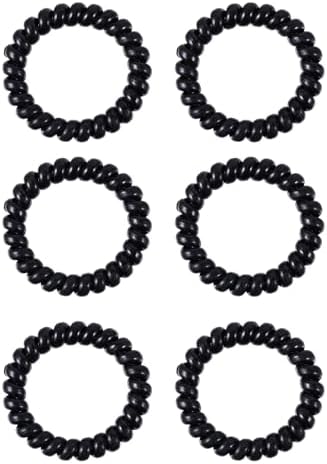 Spiral Hair Ties for Women Girls No Crease True Black Coil Hair Bands Solid Telephone Cord Hair Coils Rubber Elastics Original Power Traceless Hair Ring Plastic Ponytail Holders for Thick Hair 6