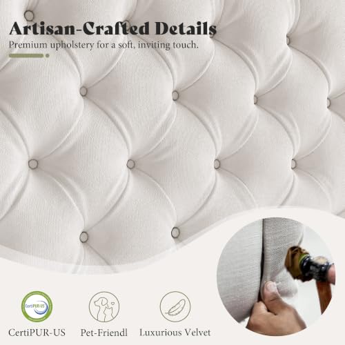 Image of AMERLIFE California King Upholstered Bed Wingback Headboard, Cream Velvet