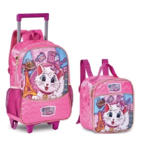 Kit Escolar Mochila Rodinha Gatinha Meninas comLancheira térmica.