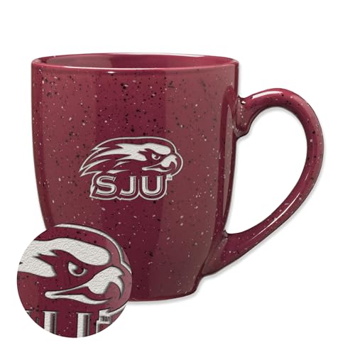 Rico Industries NCAA Saint Joseph's (PA) Hawks Primary Logo Maroon 16 oz Team Color Laser Engraved Speckled Ceramic Coffee Mug