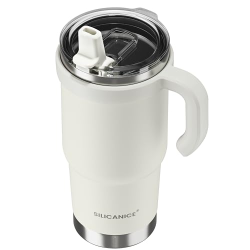 Image of For Iced Coffee & Smoothies - Never Drink from a Moldy Lid Again: 24oz Hygienic Tumbler, 100% Leakproof Lid & Removable Foldable Spout. Reinforced Base, Fits Cup Holders-Cream