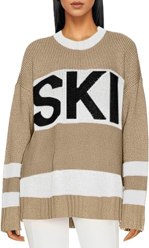 Image of Oversized Sweater for Women Fall Fashion 2024 Crewneck Long Sleeve Ski Pullover Sweaters S-2XL