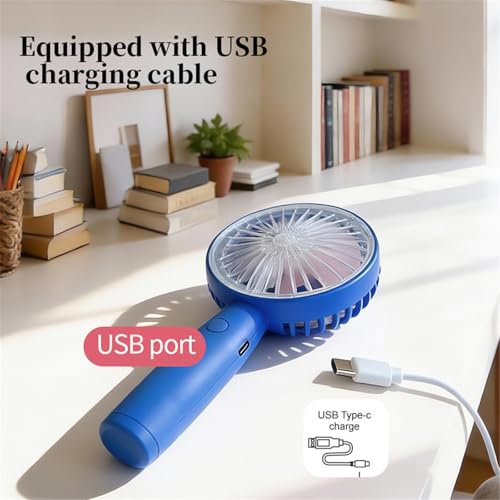 Mini ventilateur portable USB bleu avec sa base de recharge de bureau