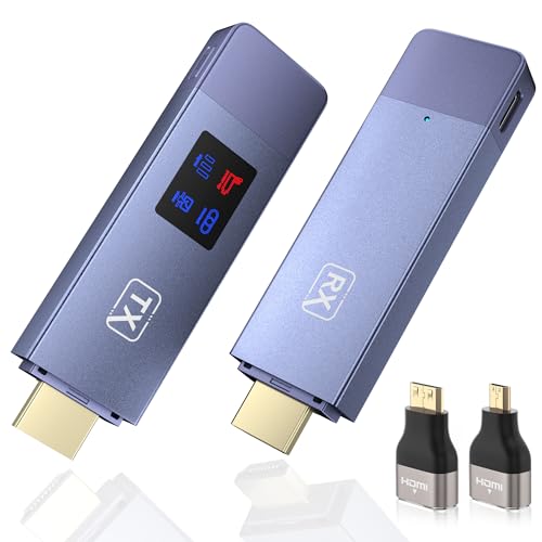 HDMI Wireless Transmitter and Receiver, 98 FT/30M Stabile Verbindung, 2,4G/5G tragbarer Wireless HDMI mit LED-Bildschirm, Plug & Play für Streaming Video Audio File von, Laptop, PC zu HDTV