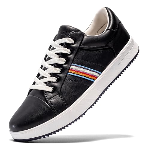 UOFEIY Men's Golf Shoes Professional Spikeless Leather Sneakers Non Slip Low Top Lightweight Breathable Waterproof Golf Club Training