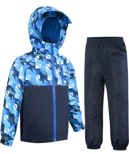 Kids Rain Suit Boys Girls Raincoat Jacket and Pants Set Lightweight Waterproof Windbreakers Rain Gear