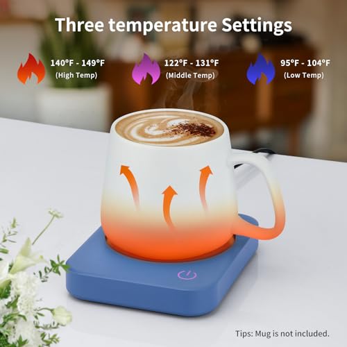 Image of VOBAGA Coffee Mug Warmer, 4 Hours Auto Shut Off Cup Warmer for Office Home Desk with 3 Temperature Settings, Electric Beverage Warmer for Cocoa,Tea, Milk, Soup, for Coffee Gifts, Sky Blue (No Cup)
