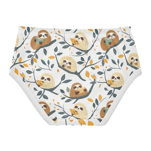 ZZKKO Sloths Branch Leaf Girls Underwear Toddler Panties for Girls Comfort Brief Size 2-8T2