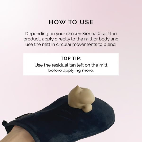 Sienna X Velvet Luxury Self Tan Mitt. Fake Tan Applicator For Streak Free & Flawless Results. Machine Washable & Waterproof Glove Perfect For Tanning At Home. Suitable For Mousse, Mist And Lotion.