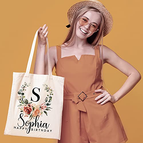 Personalized Floral Tote Bags Gift For Women W/Name Text Date - Customized Totes Bag For Beach Wedding Travel Work - Custom Flower Shoulder Bag - Custom Bachelorette Bridal Shower Birthday Gifts C1 #TOP2