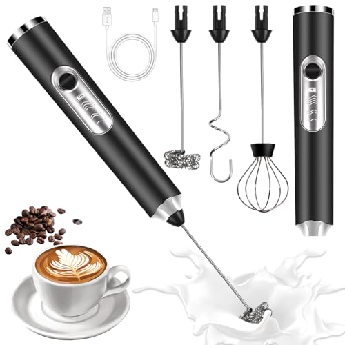 BARAKYEG 3 en 1 Espumador de Leche Batidora de Leche Espuma,Batidora de Leche con 3 Varillas, Regulable en 3 Velocidades