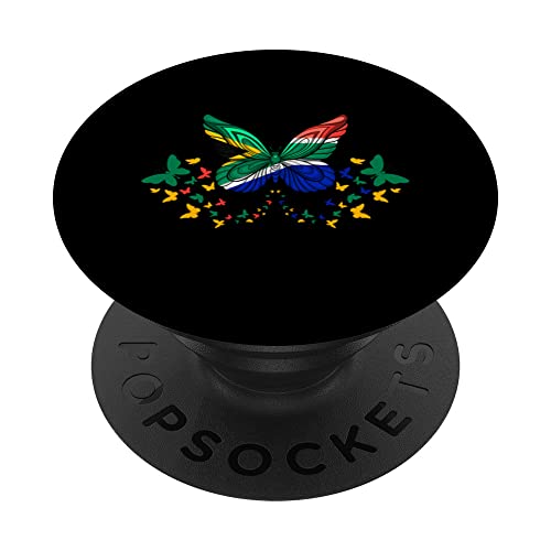 South Africa South African South Africa Flag Butterflies PopSockets Swappable PopGrip, Black