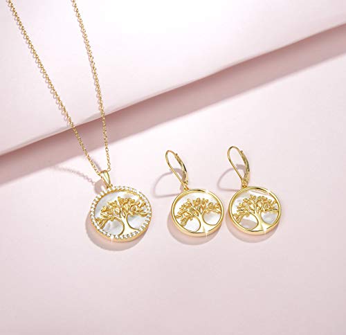 Agvana Gold Tree of Life Necklace Earrings for Women Gold Plated Sterling Silver Genuine Mother of Pearl CZ Family Tree Jewelry Anniversary Birthday Gifts for Women Mom Wife3
