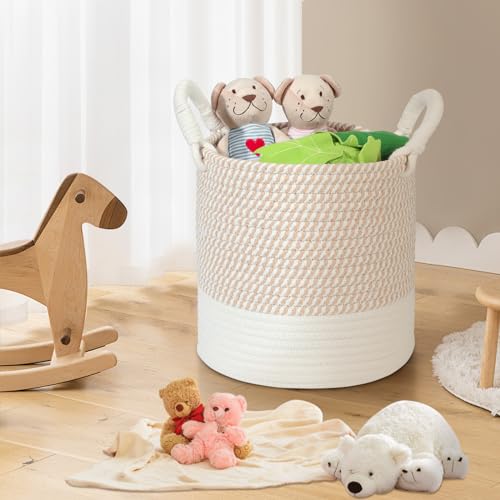HDRNT Aufbewahrungskorb Geflochten Baumwollseil, Körbchen Wickeltisch Organizer Korb,Stapelbare Speicher Storage Basket, Aufbewahrung Körbe für Kinderzimmer Wohnzimmer Bad Aufbewahrungsbox 25 * 25cm