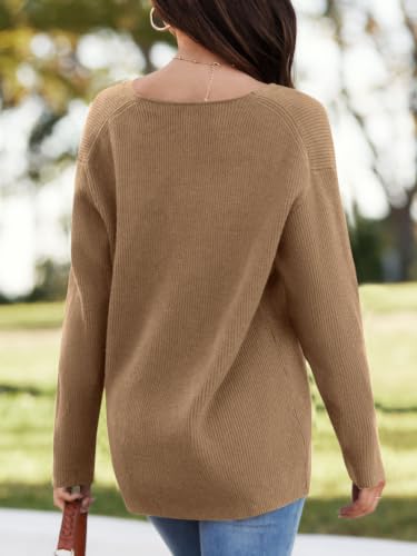 Image of Imily Bela Womens Oversized Deep V Neck Sweaters Sexy Long Sleeve Tunic Sweater Knitted Dressy Pullover Jumper