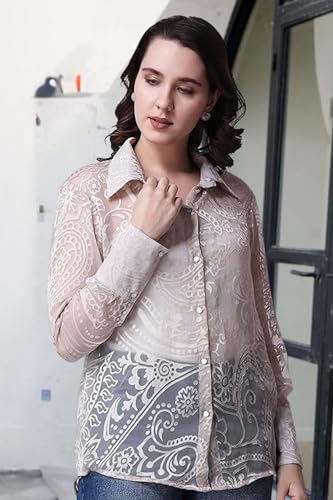 Image of POPWINGS Casual Net Laces Brasso Design Transparent Shirt for Women || Stylish Western Net Shirt for Women || Women Shirt for Summer || Full Sleeves Shirt for Women