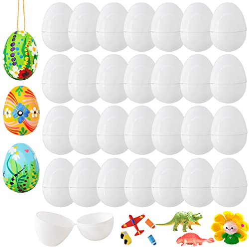 50Pack White Plastic Easter Eggs 2.4 Inch Blank Fillable Eggs for Filling Specific Treats Easter Theme Party Supplies Goodie Basket Stuffers