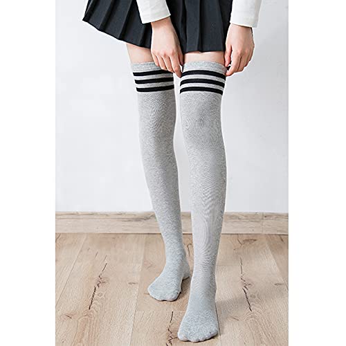 Image of DRESHOW 6 Pairs High Thigh Socks Striped Over Knee Thin Tights Long Stocking for Women Leg Warmer