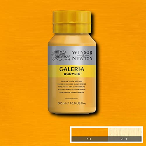 Image of Winsor & Newton Galeria Acrylic Colour - Jar of 500 ML - Cadmium Yellow Deep Hue (115) - Highly Pigmented Lightfast Artists' Acrylic Paints for Canvas, Wood, Fabric & Paper - More Colours Available