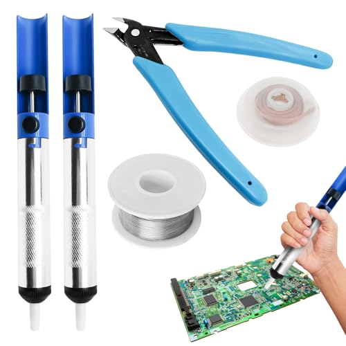 Pompe à Dessouder Set, Mèche à Dessouder, Desoldering Pump, Fabriquée en Acier au Carbone à Haute Dureté, Résistante à la Rouille et Durable, Idéale...