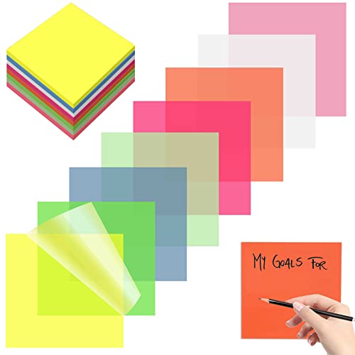 Shinybox 400 Feuilles Transparent Sticky Notes, 8 Couleurs Blocs-Notes Adhésifs Transparents, 75x75mm Notes Autocollantes Auto-Adhésives Onglets Adhésifs Sticky Notes pour L'école, Maison et Bureau