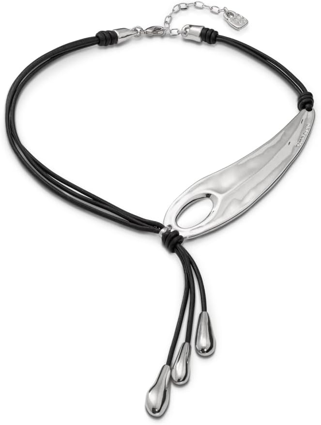 Uno de 50 BIG LEAF Necklace, Sterling Silver-Plated & Leather, 16" Extendable to 18" - Image 3