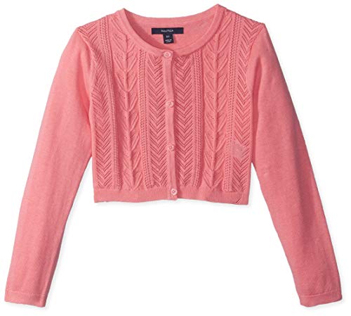Nautica Girls' Little Long Sleeve Fashion Cardigan, Dark Coral Cable, 5
