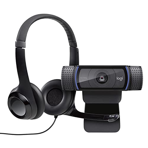 Pack Logitech HD Pro C920 Webcam Full HD 1080p avec microphone intégré et Logitech USB Headset H390 Micro-casque à filtrage de bruit Noir