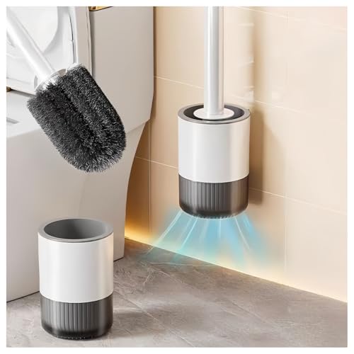 Qinsunny Toilet Brush with Self-Draining Ventilated Base 360 Wavy Bristles for Deep Cleaning No Drilling Wall Mount Antibacterial & Mildew-Proof Ergonomic Handle