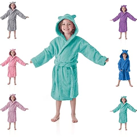 Dhestia Home - Albornoz Niños y Niñas 100% Algodón Natural Capucha con Orejas - TURQUESA, Talla 6/8 Años Cover
