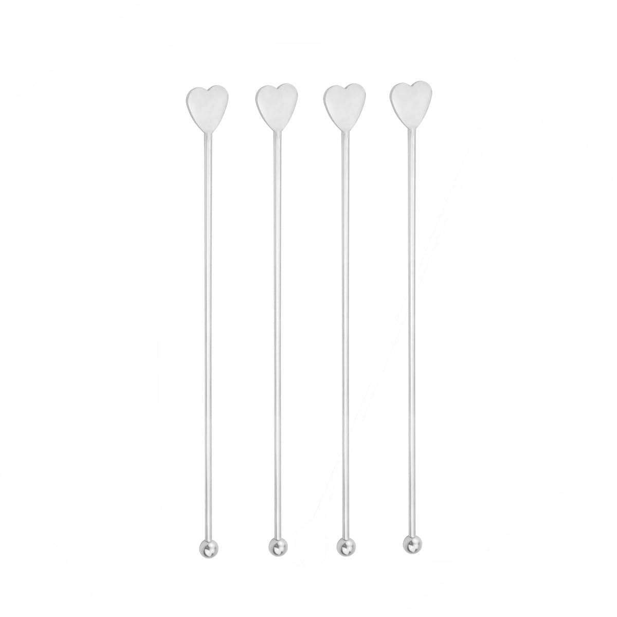 JianLing Lot de 4 bâtons mélangeurs en acier inoxydable en forme de cœur 188 mm pour café, boisson, cocktail, bar, thé, café, magasin de jus