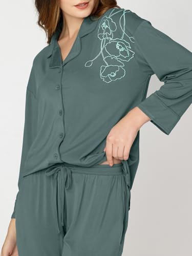 Image of Night Suit for Womens Floral Printed Modal Night Dress of Shirt and Pajama Set 9365