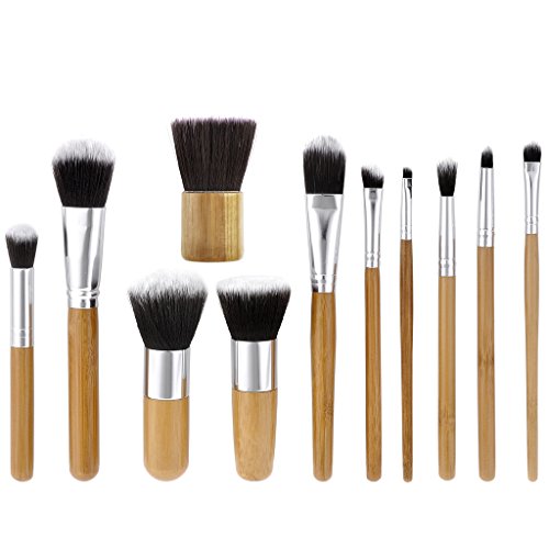 CCbeauty Makeup Brush Set 11pcs Professional Bamboo Handle, Premium Synthetic Hair, Foundation Blending Blush Eye Face Liquid Powder Cream Cosmetics Brushes Kit Tool with Bag