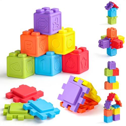 jerryvon Brinquedos bebés 6-12 meses - brinquedos Montessori bebés 6-12 meses brinquedo sensorial menino 1 ano, 12 peças baby blocks brinquedo de construção suave mordedor bebé presente bebé 6 8 9 12
