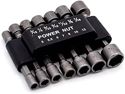 FLZOSPER 14pcs Power Nuts Driver Drill Bit Tools Set SAE and Metric Socket Wrench Screw 3/16~7/16,5~12mm Driver Hex Keys