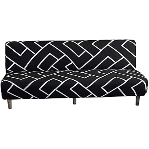 MIFXIN Armless Sofa Cover Futon Slipcover Stretch Printed Elastic Folding Sofa Bed Cover Non-Armrest Couch Furniture Protector Washable Cover(Black White) Cover