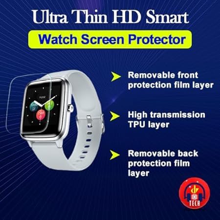 Image of DVTECH Pack of 02 Screen Protector Compatible with Motorola Moto Watch | TPU Clear Bubble Free Scratch Resistant Anti Fingerprint Full Coverage Watch Display Protection | TPU Tempered Screen Guard | Flexible