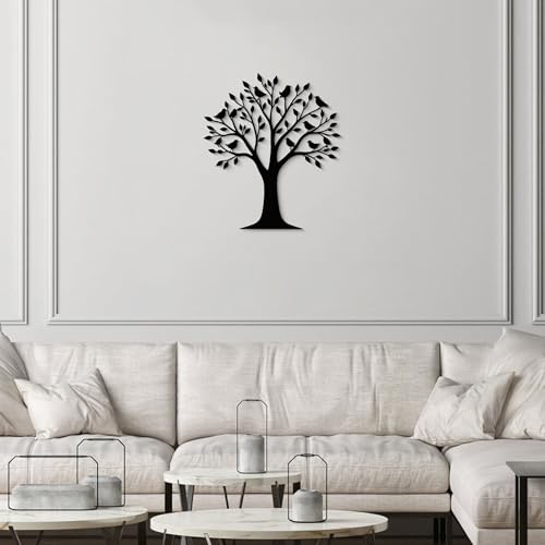 GlintHome Black Metal Wall Art Bird on Tree Branch Silhouette