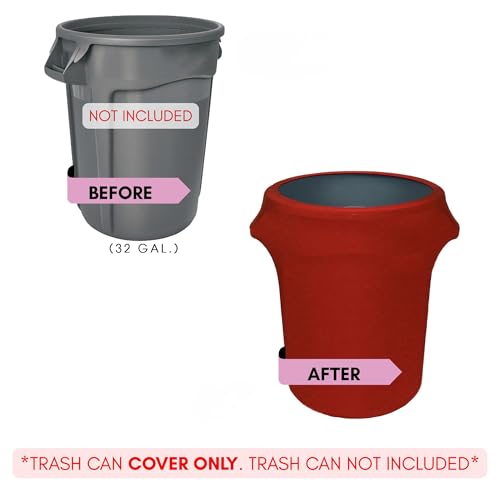 Image of YOUR CHAIR COVERS - 32 Gallon Stretch Spandex Fitted Trash Can /Waste Container Cover - Red (Cover ONLY, Trash CAN NOT Included)