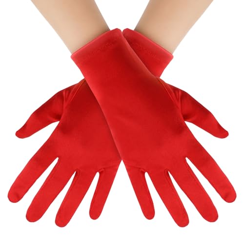 Yolev Womens Satin Finger Gloves - Bridal & Party Dance Gloves Stretchy White Adult Size 9 In Total Length for Wedding Banquet & Dress