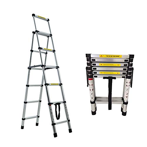 Telescopic Ladder 5+6 Step Aluminum Telescoping Collapsible Ladder, A-Frame Extension Ladder with Safety-Lock and Anti-Slip Pedal, Foldable Lightweight Ladders for Home DIY