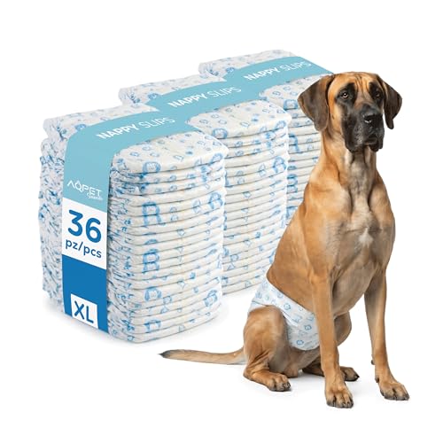 Aqpet Pannolini Igienici a Fascia Mutanda per Cani Maschi con Chiusura Adesiva Regolabile, Anti odore, Usa e getta, Taglia XLarge 850x200, Confezione da 36 Pezzi