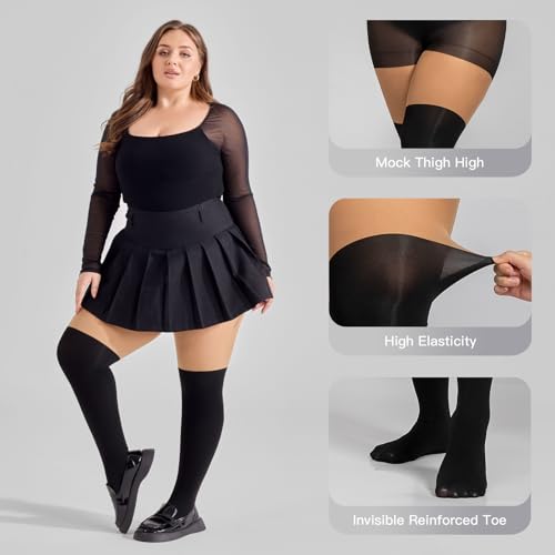 Yilanmy Plus Size Faux Thigh High Stockings for Women, Mock Thigh High Tights Faux Over the Knee Pantyhose Queen Size3