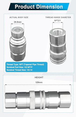 Decohongdi ISO16028 1/2 Inch Npt Flat Face Hydraulic Quick Connect Couplers/Couplings Set W/Dust Caps Iso 16028 Standard thumb #1