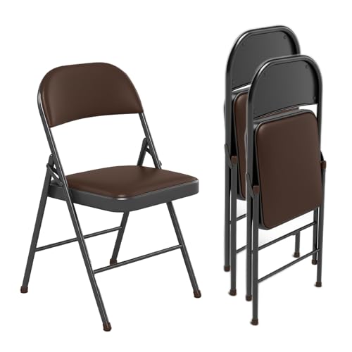 EcoBend Klappstuhl mit PU-Leder & Polsterung, Stabiler Metallrahmen, Leicht & Platzsparend, für Büro, Zuhause, Events (2, Braun)